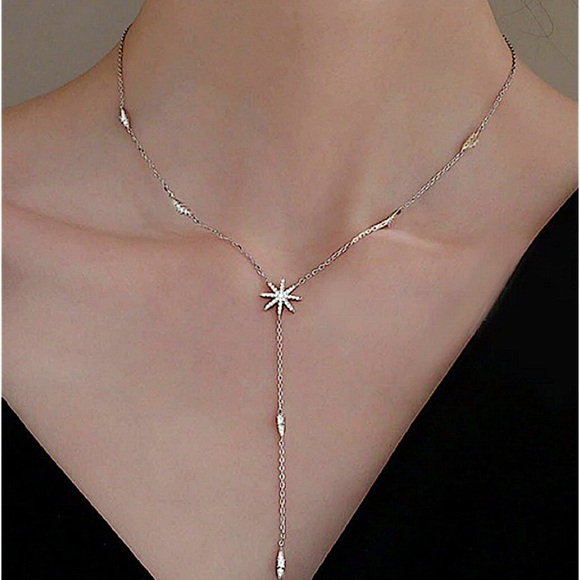 Sterling Silver Dainty Star Necklace, CZ Necklace,  North Star Crystal - Picture 2 of 11